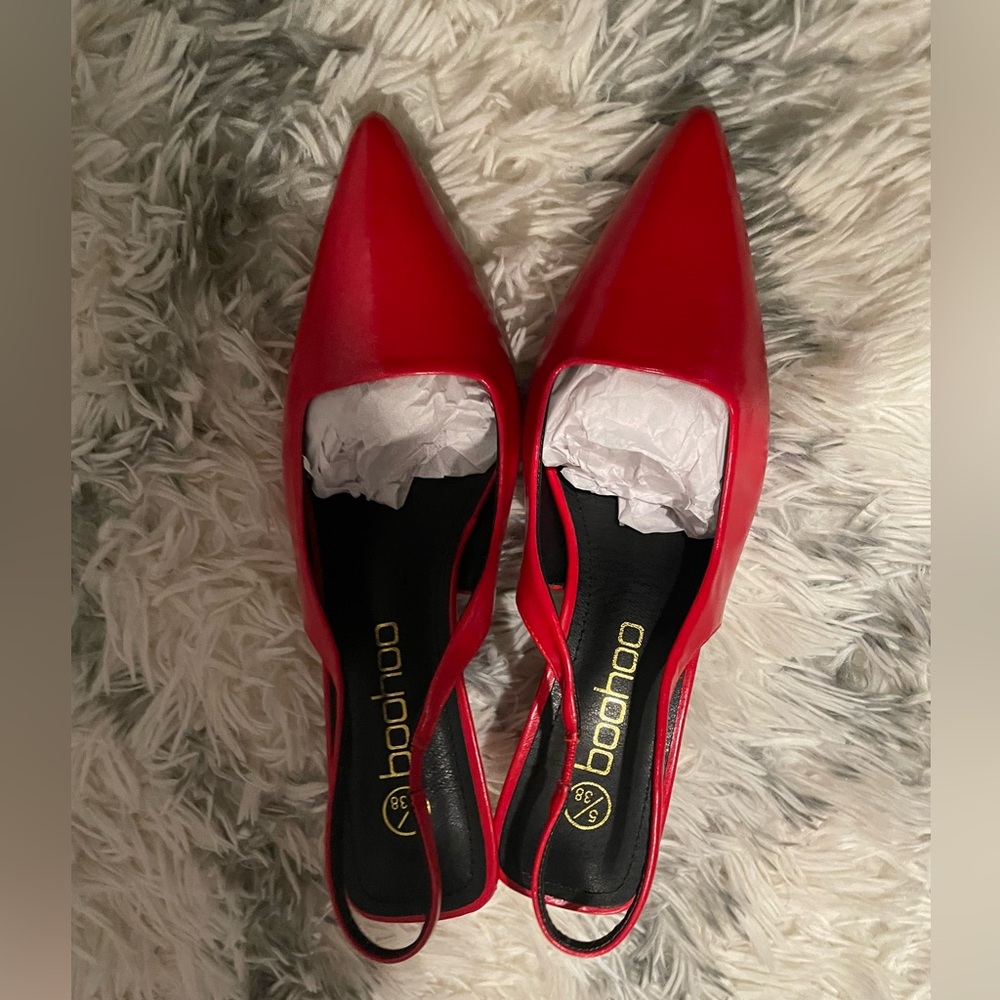 Boohoo Red Slingback Heels